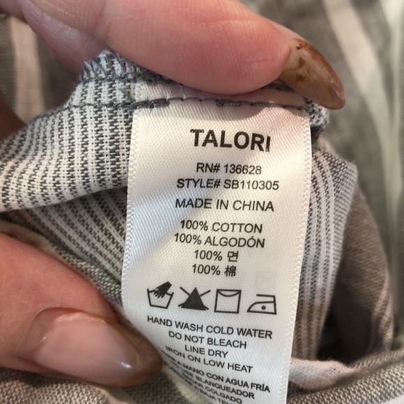 Talori off shoulder elastic neckline cotton grey and white stripe 3/4 sleeve M - Picture 5 of 6